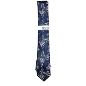 Bar III Serra Botanical Tie Navy Blue Pink Green White Floral Silk Polyester